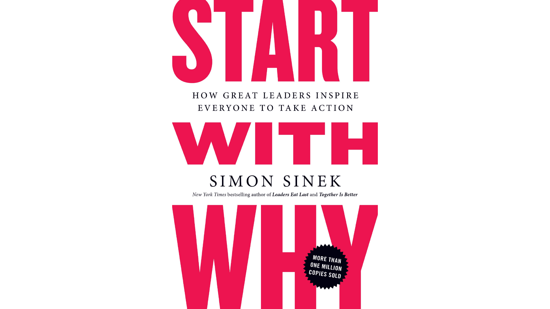 Start With Why book cover by Simon Sinek featuring red and black text on white background